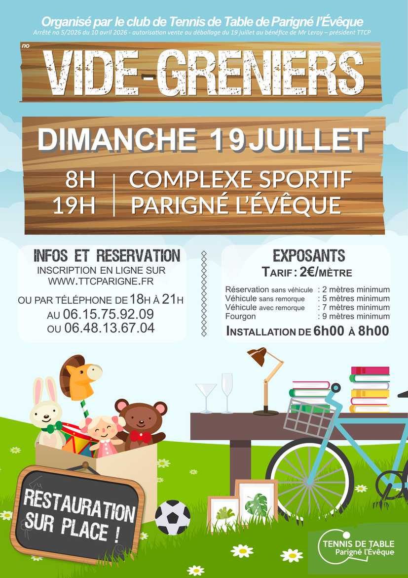 VIDE GRENIERS D'ETE du TENNIS DE TABLE DE PARIGNE - 10ème édition